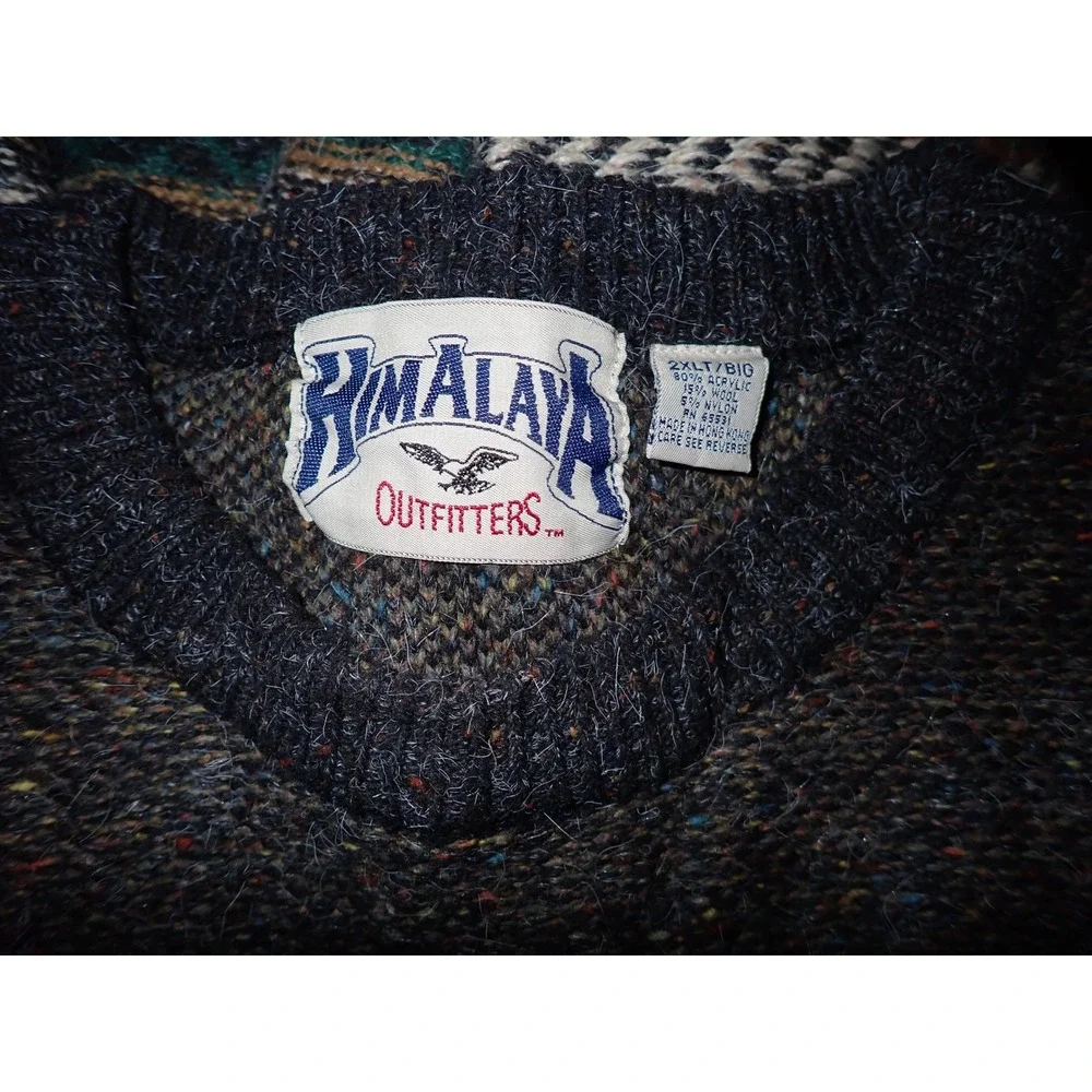 Himalaya Outfitters Mens Vintage Fair Isle Knit Wool Blend Sweater 2XLT